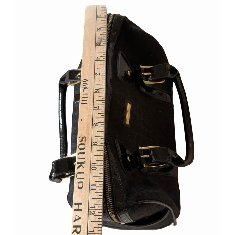 St. John Black Patent Logo Satchel Bag Gold Hardware Zip Top - Picture 11 of 12